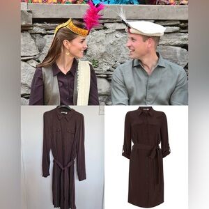 Mint Velvet Chocolate Brown Utility Shirt Dress-ASO Kate Middleton Royal (Rare)